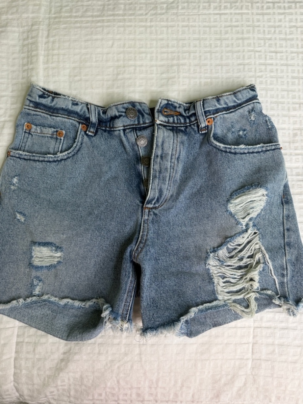 SER.O.YA Light Blue Distressed High-Rise Denim Shorts